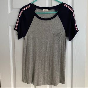 Navy and grey top with pocket